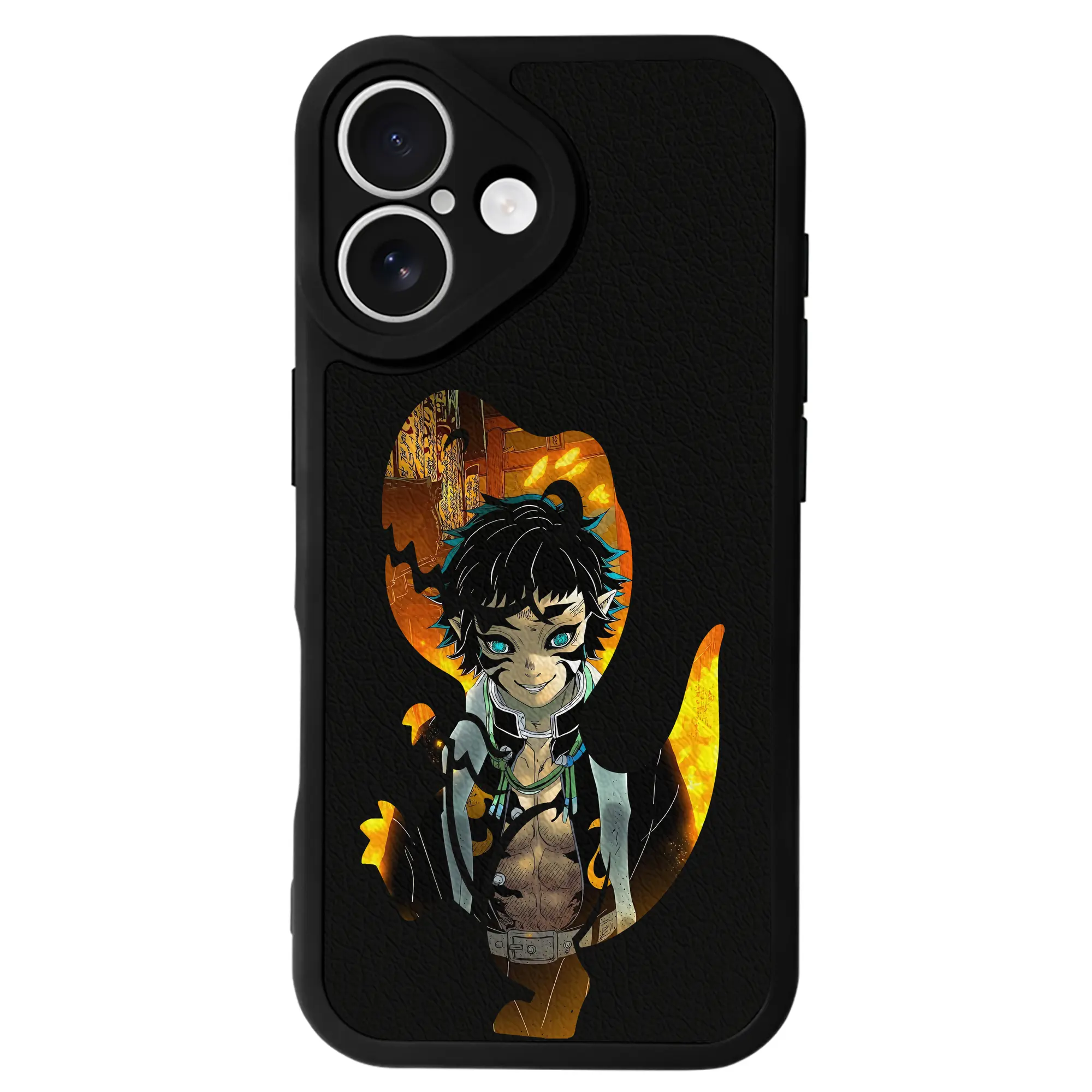 鬼滅の刃 グッズ,獪岳 - IPhone 16シリーズ対応 ・ シリコンスマホケース ・ レザー調 ・ 高精度フィット ・ 耐衝撃 ・ ワイヤレス充電対応 ・ 精密カット